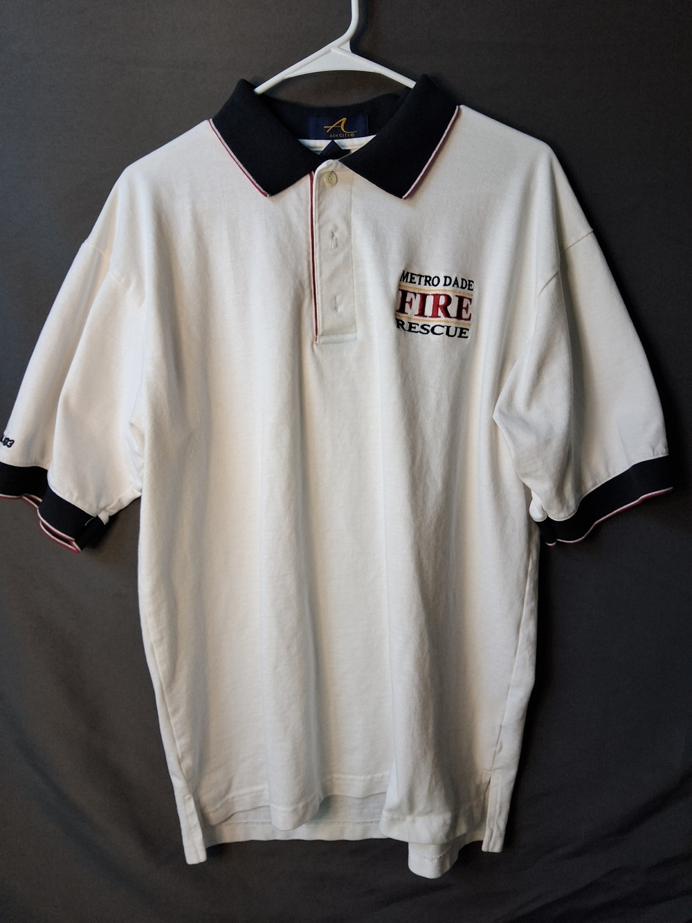 Metro Dade Fire Rescue White Polo with Black Collar and Red Trim
